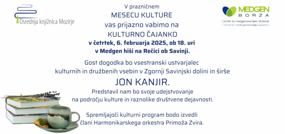 Vabilo na kulturno čajanko z Jonom Kanjirjem